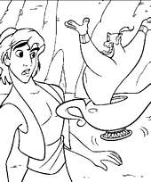 coloriage aladdin et le genie sortant de sa lampe